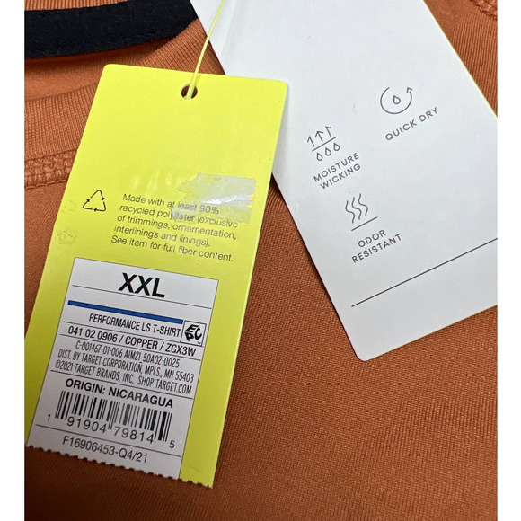 All In Motion Men XXL Orange Long Sleeve Performance Top Moisture Wicking Shirt - Picture 2 of 8